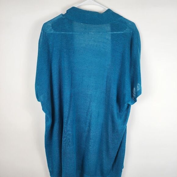 EILEEN FISHER WOMEN LARGE OPEN FRONT CARDIGAN SWEATER ORGANIC LINEN SHORT SLEEVE - Picture 6 of 6